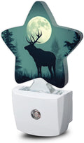 Snowmolle Night Light, Forest Deer Plug into Wall with Dusk to Dawn Light Sensors, Moon Misty Mountains Warm Star Nightlights for Bedroom, Bat…
