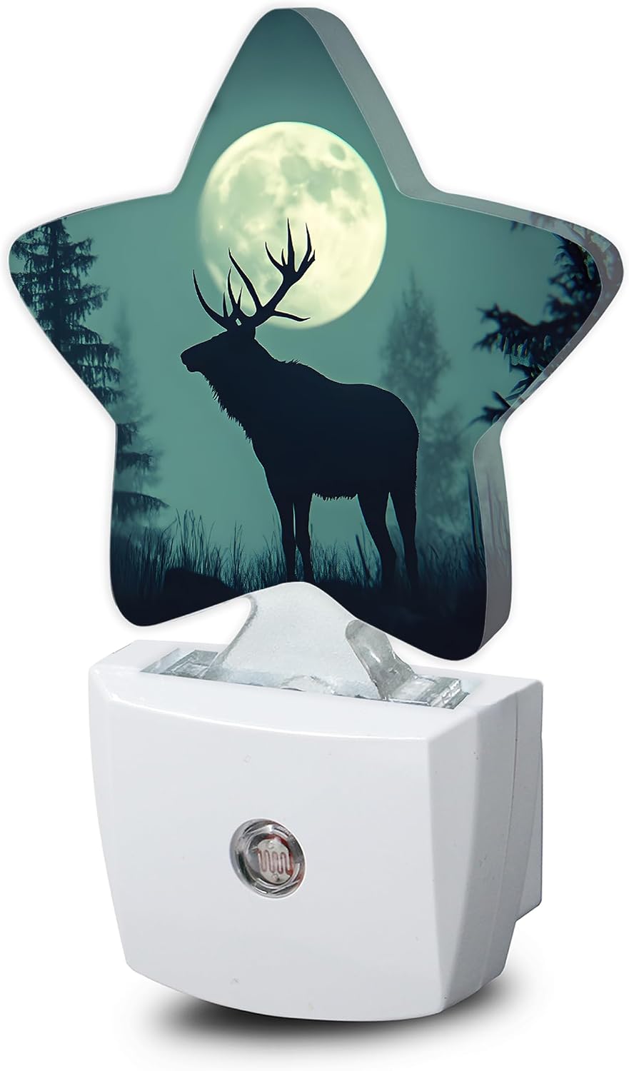 Snowmolle Night Light, Forest Deer Plug into Wall with Dusk to Dawn Light Sensors, Moon Misty Mountains Warm Star Nightlights for Bedroom, Bat…