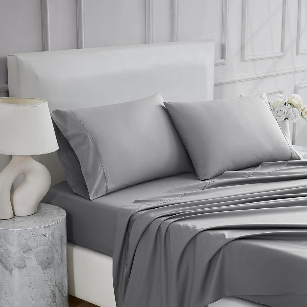 Linen Closet 3 Pcs 100% Cotton Twin Sheets Set, Dark Gray, 400 Thread Count, Percale Weave, Deep Pocket Fitted Sheet, Fits Up To 18"…