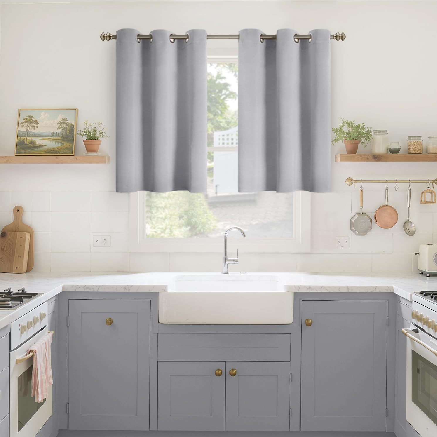 YoungsTex Light Grey Blackout Curtains 36 Inch Length for Kitchen Window - Short Thermal Insulated Drapes with Grommet Room Darkening for B…