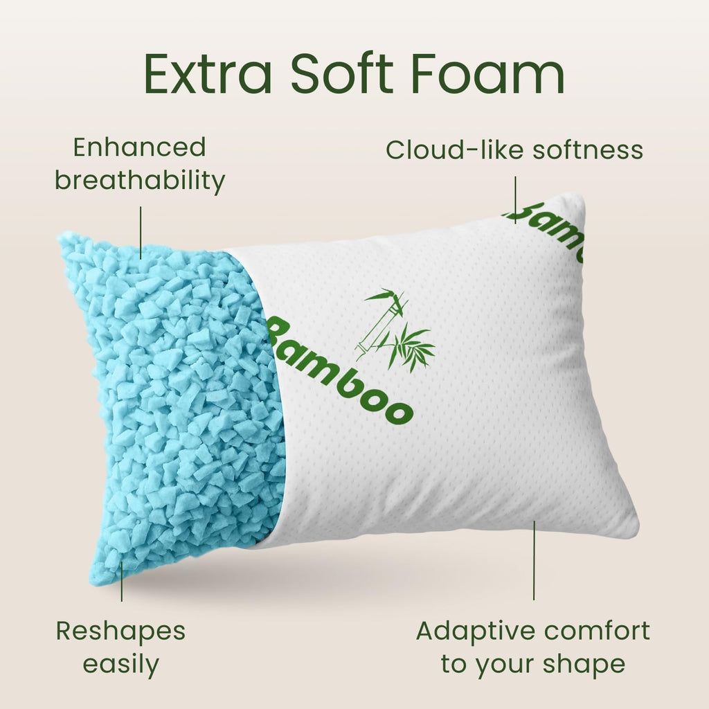 Memory Foam Pillows Queen Size Set of 2 - Cooling Bed Pillows for Sleeping - Back, Stomach, Side Sleeper Soft, Comfy Cool Shredded - 2…