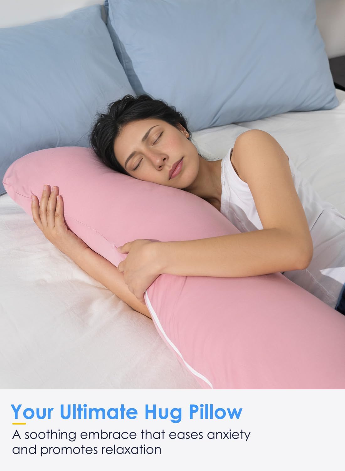 Queenrose QUEEN ROSE Cooling Body Pillow, Full Body Support Pillow for Side Sleepers, Soft S Shaped Hug Pillow for Adults, Pink Pink