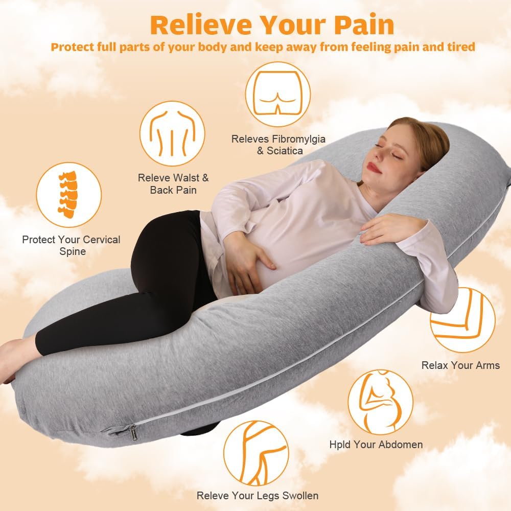 Chilling Home Pregnancy Pillow, C Shaped Full Body Pillow Maternity Pillow for Women 55 inch, Pregnancy Pillows for Sleeping Pregnant…