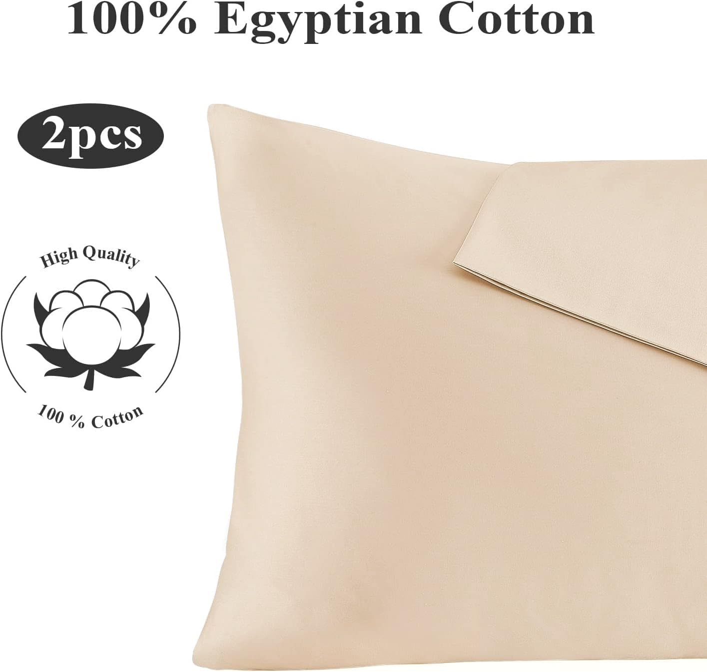 ShunjieHome 100% Egyptian Cotton Pillow Protectors Set of 2, 400 Thread Count Sateen Weave Pillowcase, easy maintenance Zippered Style…