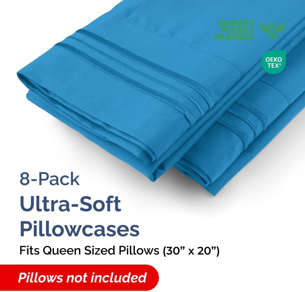 Queen Pillow Cases Set of 8 - Ultra Soft Hotel Quality Pillowcase Covers - Comfy, Cozy & Wrinkle Free - Shrink, Stain & Fade Resistant…