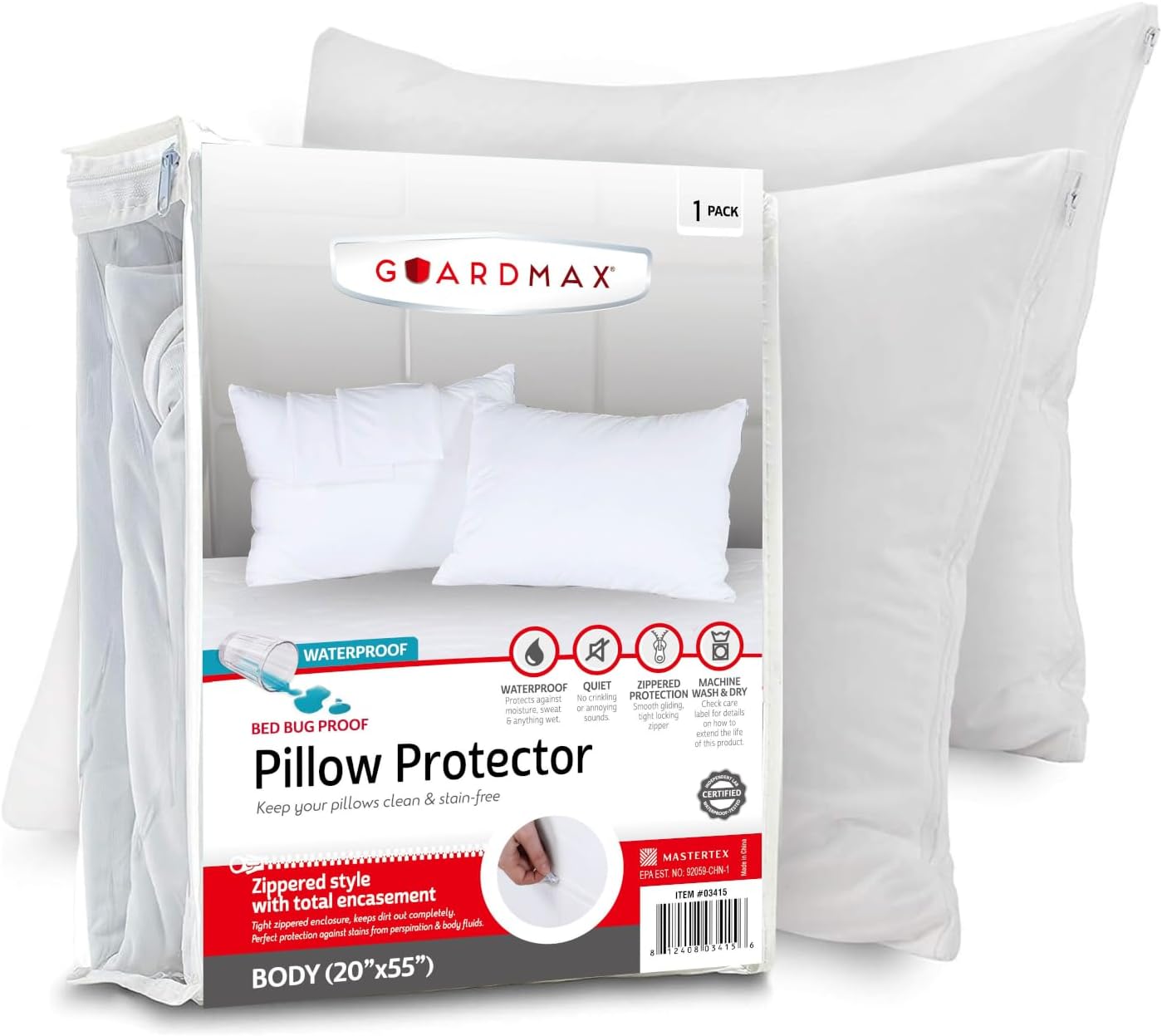 Guardmax Jersey Knitted Pillow Protector with Zipper Body Size - 100% Waterproof, Bed Bug Proof, Dust Mite Proof, & Hypoallergenic Pillow C…
