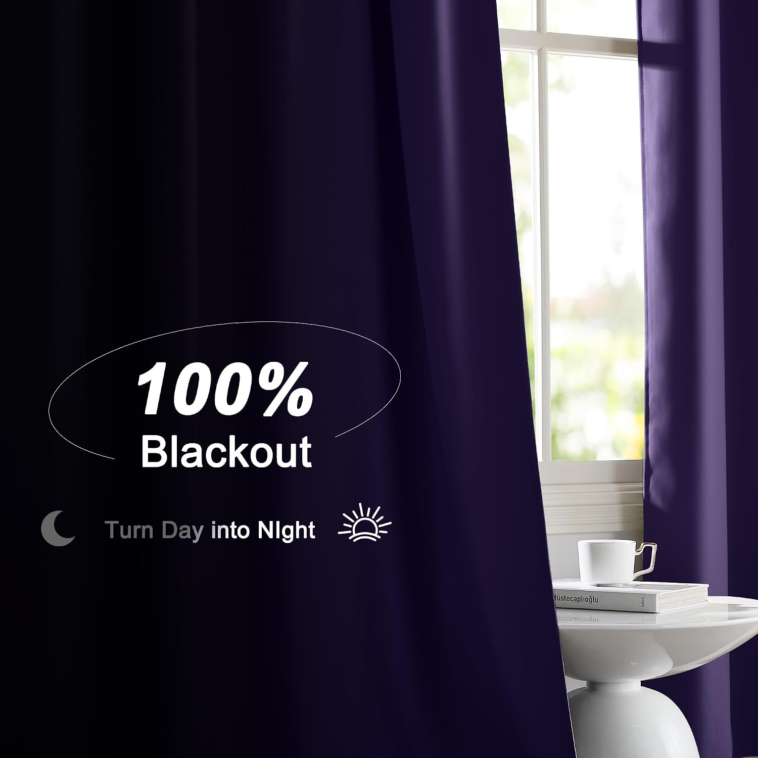 Nicetown 100% Blackout Curtains for Nursery, Lilac Purple W52 x L84 Set of 2 Light Blocking & Soundproof Drapes, Rod Pocket Black Lined Wind…