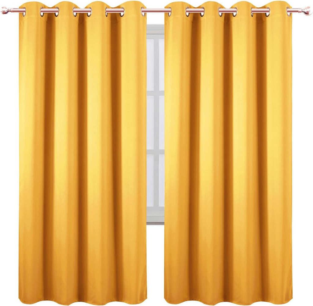 Lemomo Blackout Curtains 66 x 72 Inch Long Yellow Curtains Set of 2 Panels Room Darkening Curtains for Bedroom and Living Room 72 Inch silv…