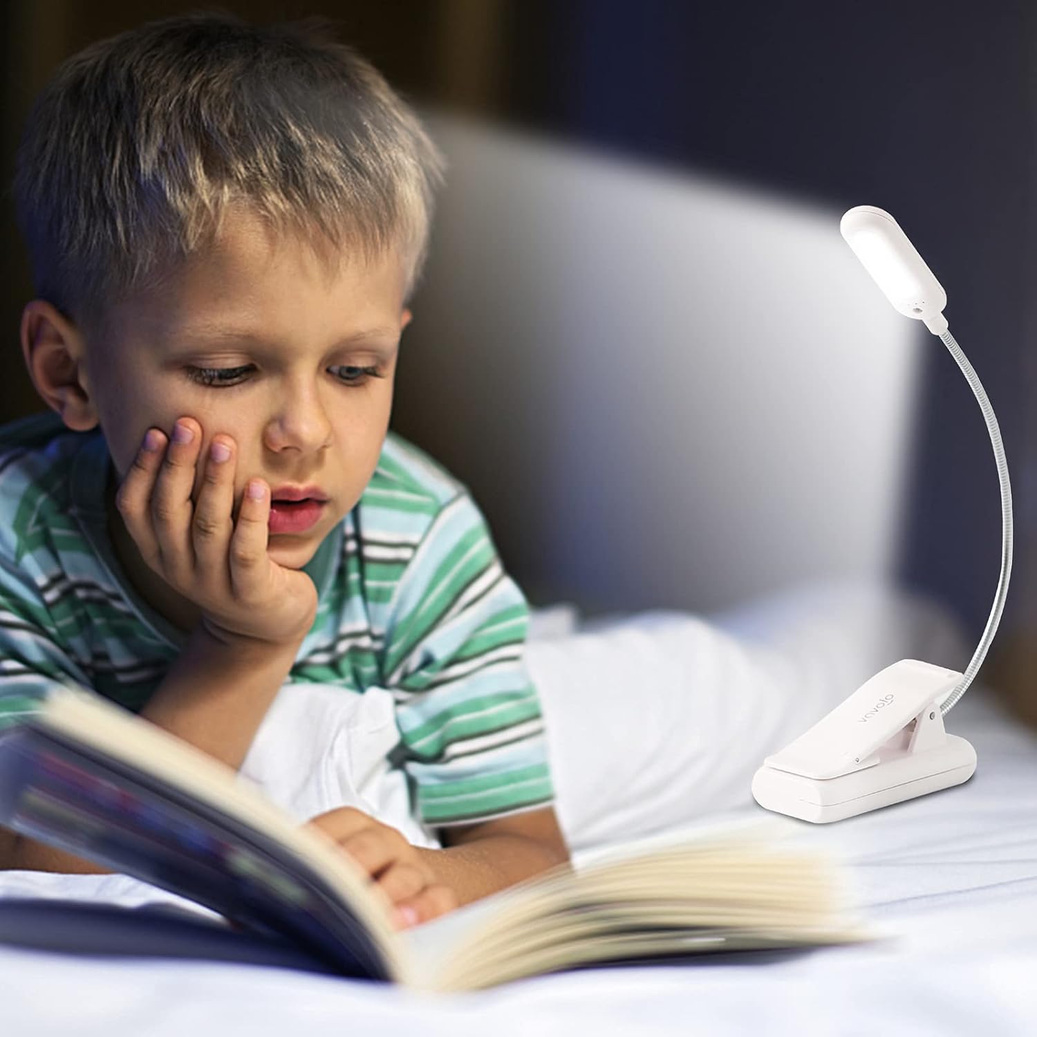 Vavofo Clip On Book Light for Bed Kids, 7 LED Reading Light with 9-Level Warm Cool White Daylight, Eye comfort Lamp with Power Indicator…