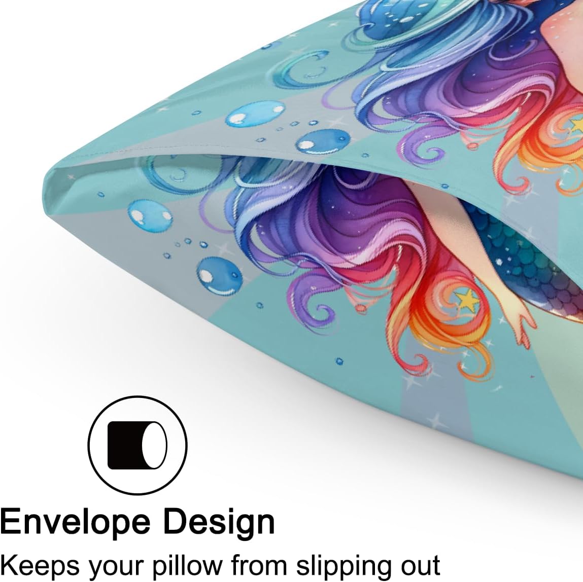 Satin Pillowcase for Hair and Skin Rainbow Mermaid Girls Soft Silk Pillow Case with Envelope Closure Cooling Pillow Cases Slip King Size…