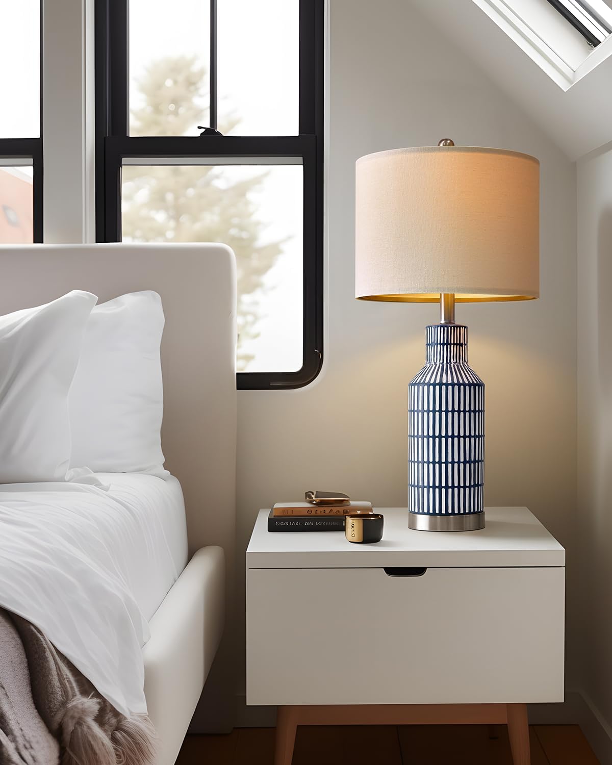 USumkky 25" Modern Ceramic Lamps Single Table Lamp for Living Room Bedroom Farmhouse Nightstand Bedside Lamps
