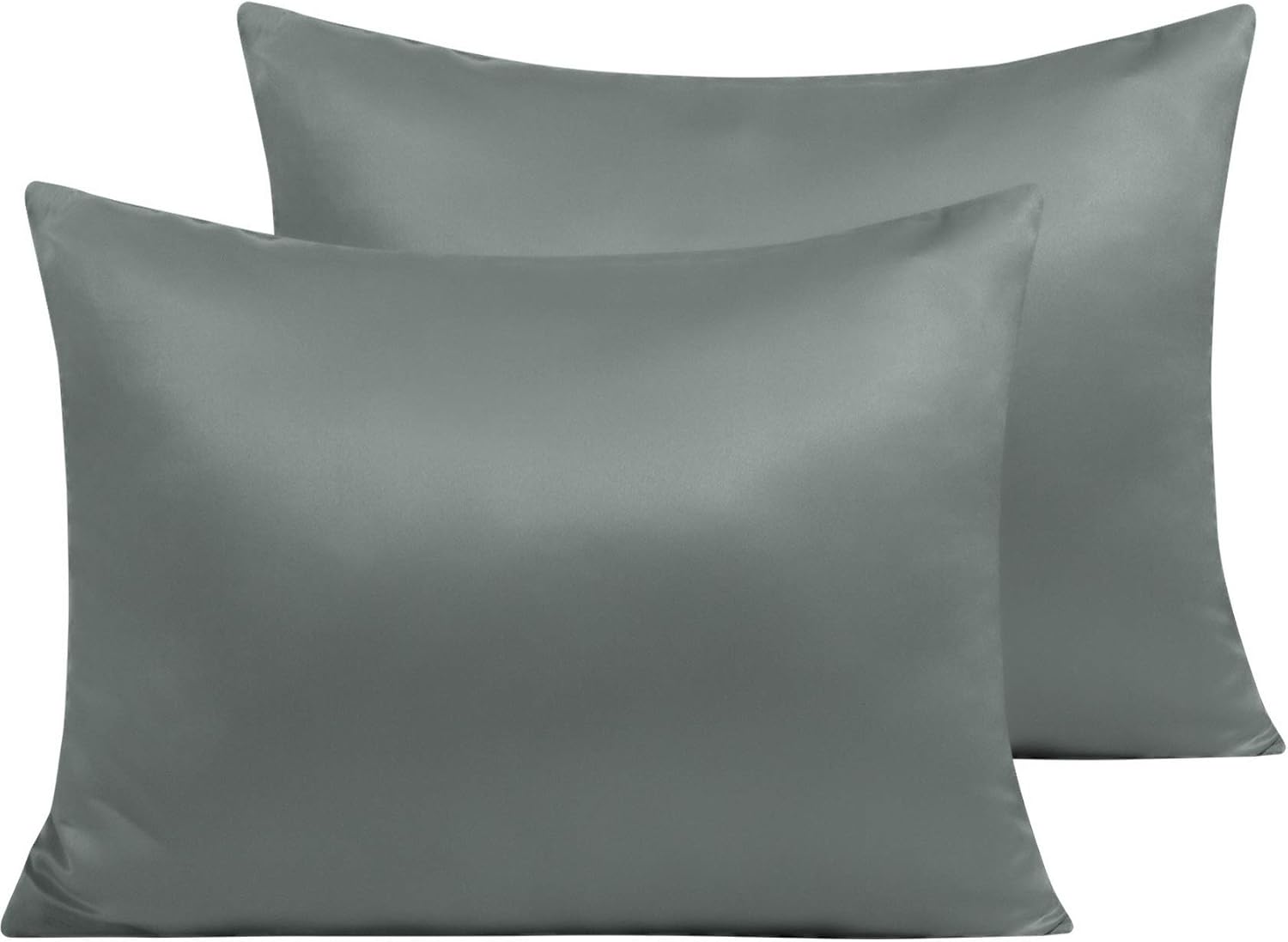 Ntbay Zippered Satin Pillow Cases for Hair and Skin, Luxury Standard Hidden Zipper Pillowcases Set of 2, 20x26 Inches, Dark Grey 26 Inches…