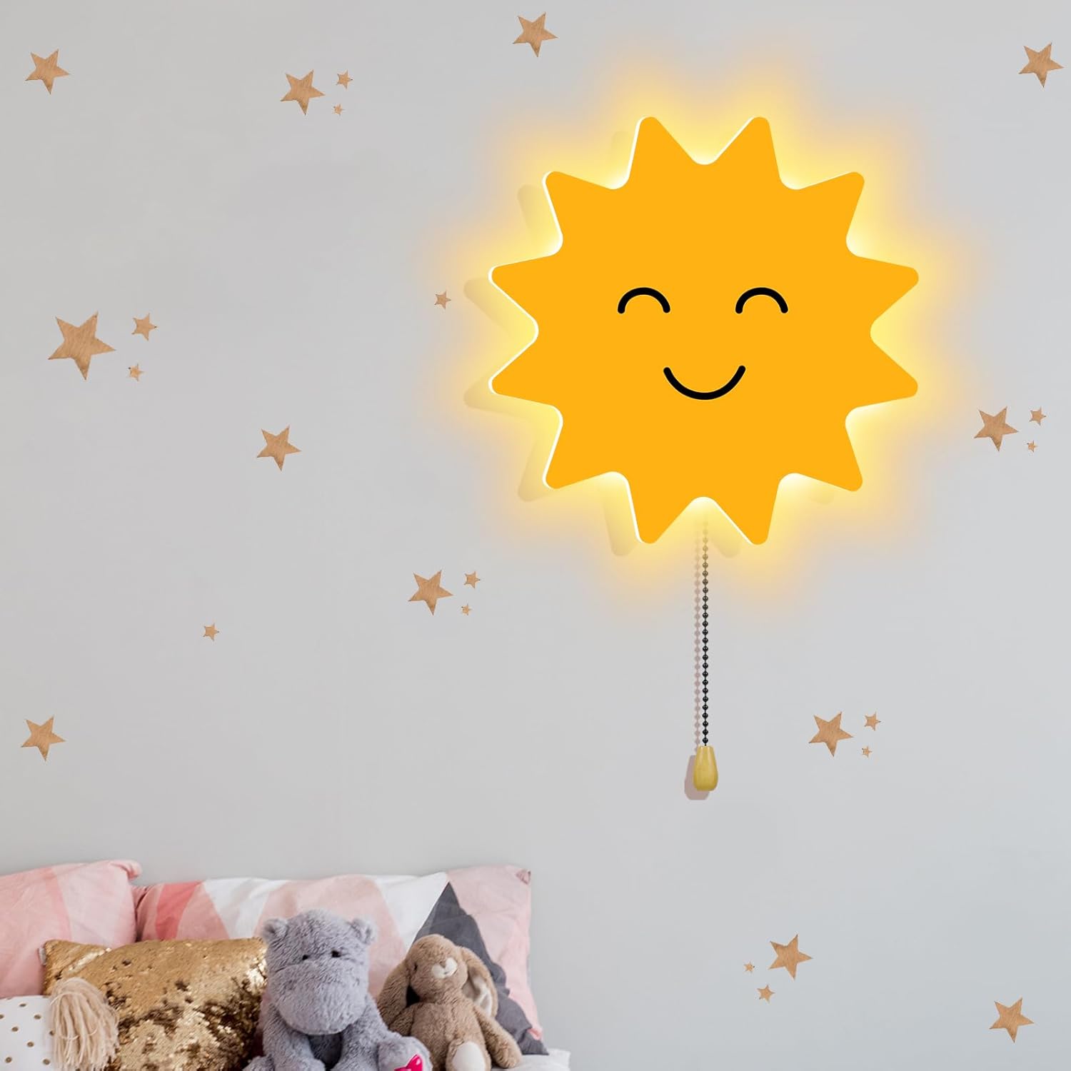 Aurelema Sun Night Light Wall Lamp Sleeping Nursery Lighting Cute Floating Battery Operated Hanging Lamp for Baby Boys Girls Bedroom Room…