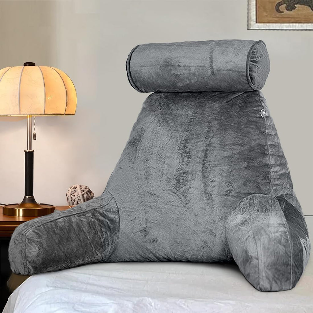 mittaGonG Reading Pillow for Sitting in Bed with Detachable Neck Roll & Big Bed Backrest Pillow Back Support Pillow Chair Pillow with Washa…