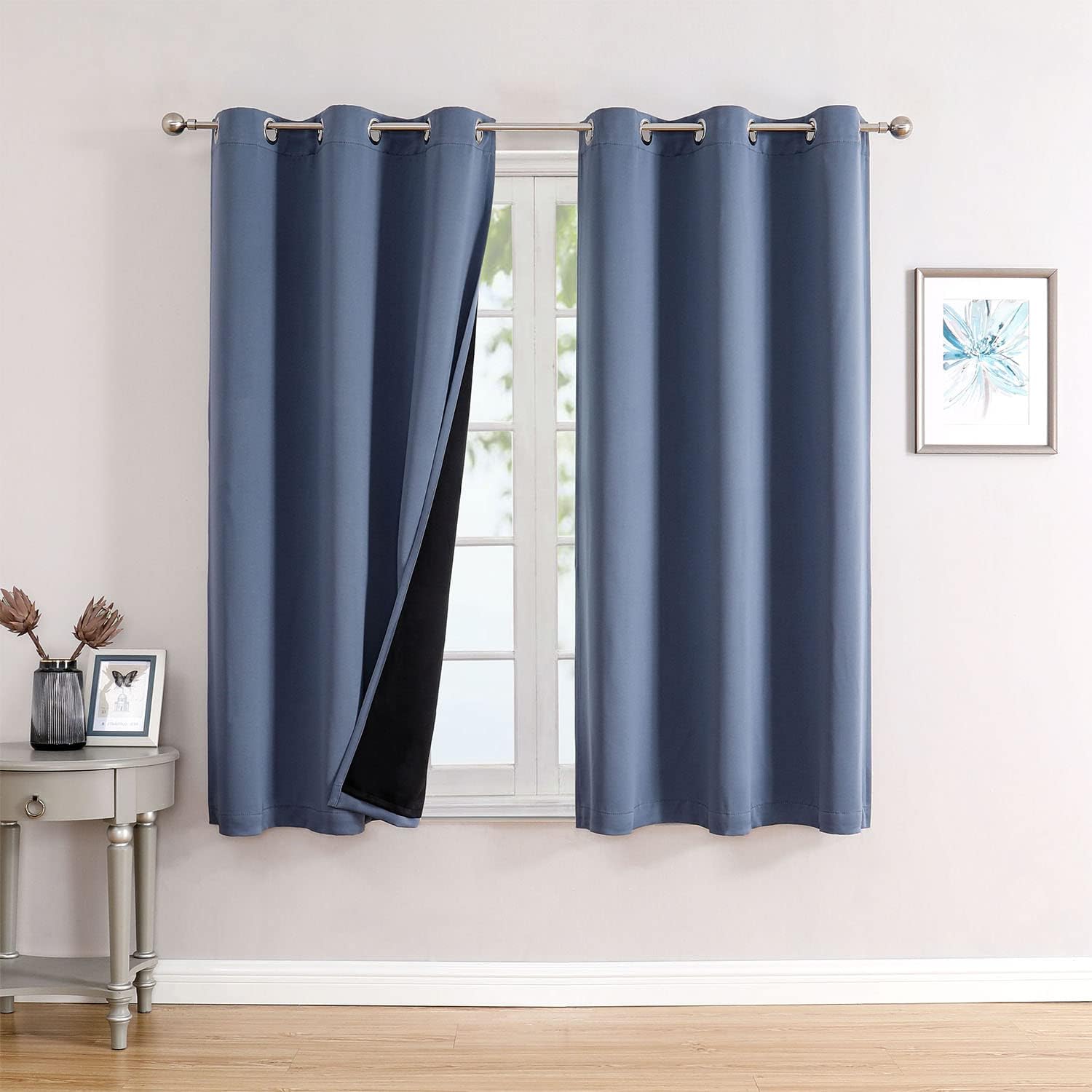 ChrisDowa 100% Blackout Curtains for Bedroom with Black Liner, 2 Thick Layers Total Blackout Thermal Insulated Grommet Small Window Curtain…