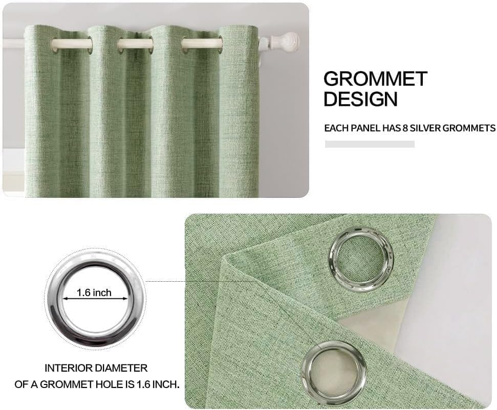 Miulee Linen Texture Curtains, 2 Panels (52"W x 108"L) Sage Green, Blackout, Grommet, Room Darkening, Bedroom, Living Room, Nursery 1.6 inc…