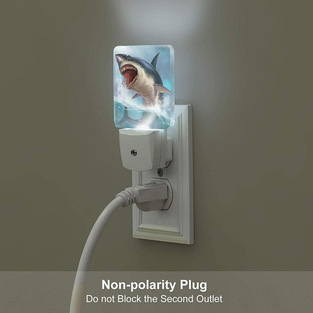 Great White Shark Night Light, Plug Into Wall for Boys Girls Bedroom Decorative Square Night Light Lamp 0.5w Sleep Friendly