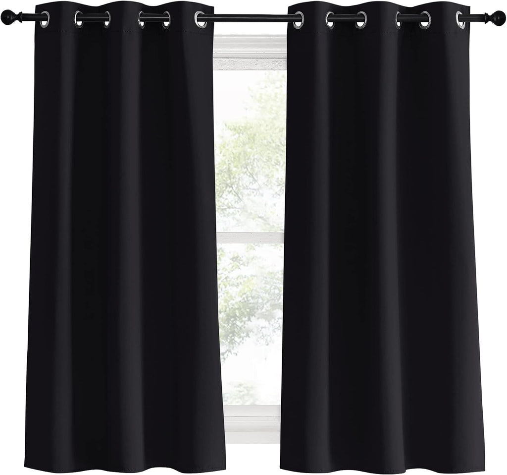 NICETOWN Black Curtains for Boys Room, Set of 2, W34 x L60, Blackout Thermal Insulated Window Treatment Solid Grommet Room Darkening for…