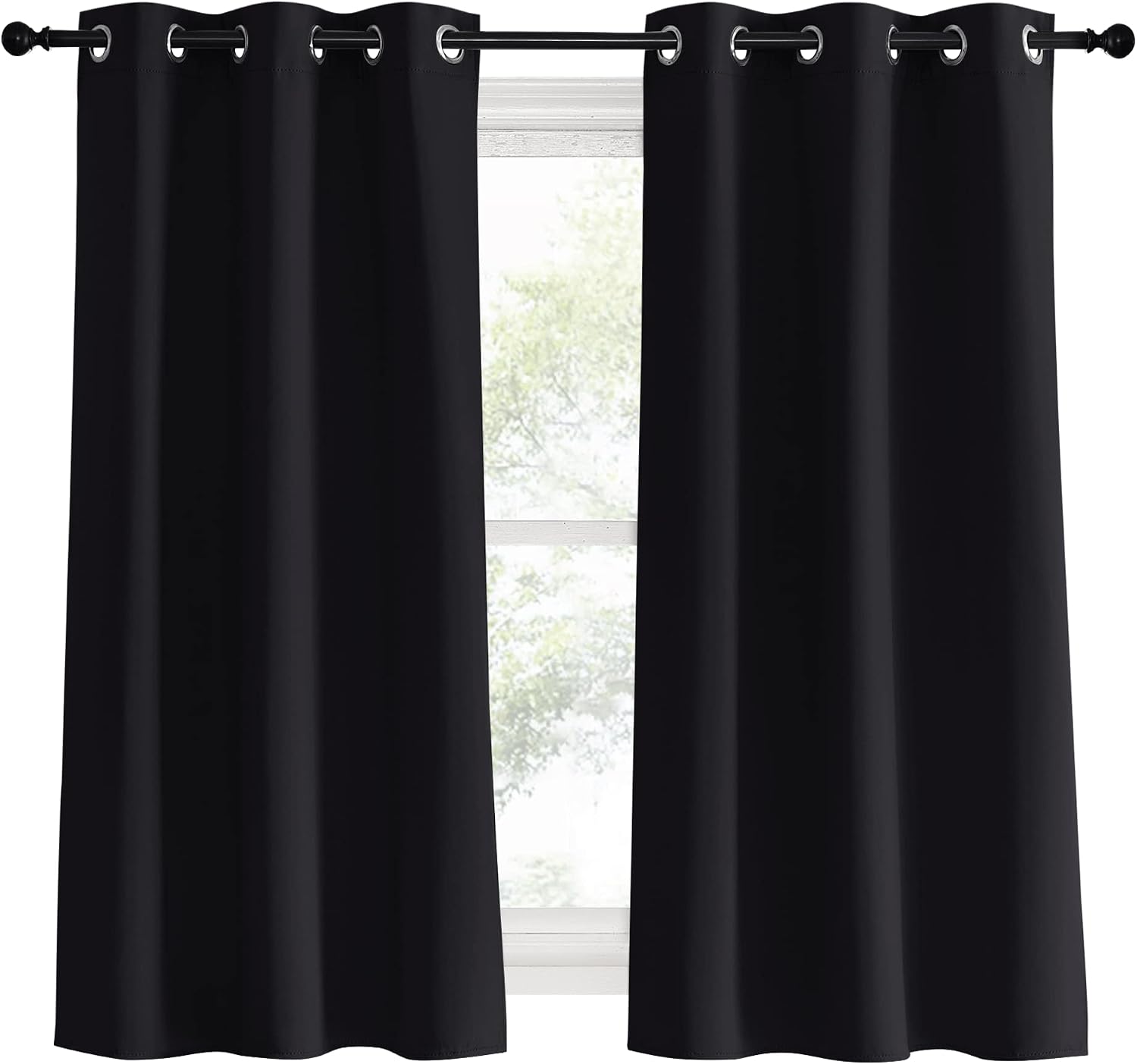 NICETOWN Black Curtains for Boys Room, Set of 2, W34 x L60, Blackout Thermal Insulated Window Treatment Solid Grommet Room Darkening for…