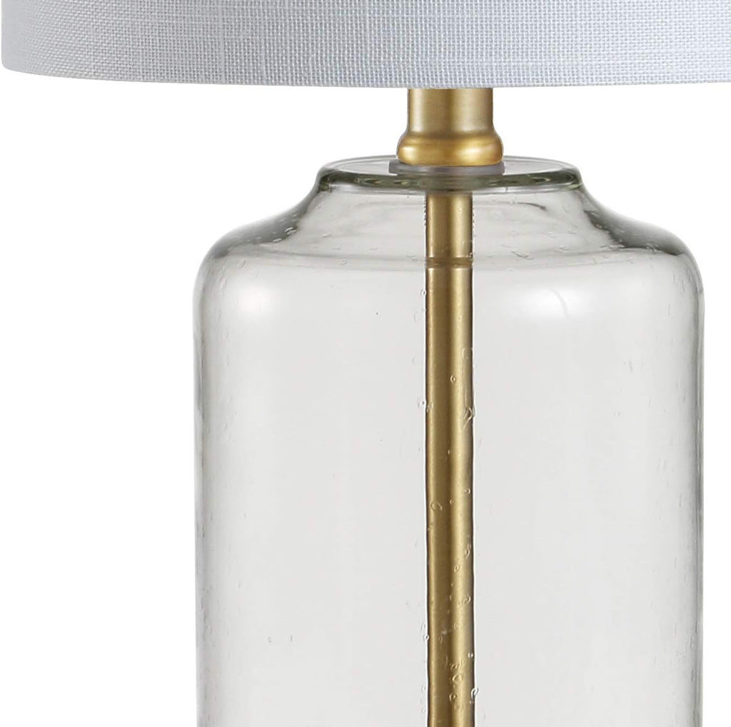 JONATHAN Y 19.5" Brass Gold and Clear Glass Table Lamp, Glam Transitional Bedside Lamp for Living Room Nightstand, White Linen Drum…