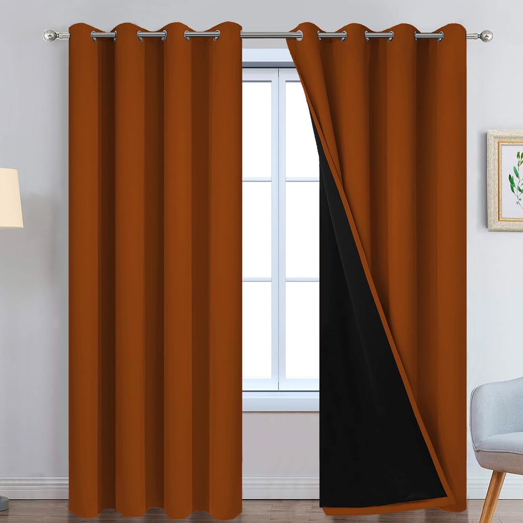 Yakamok Orange 100% Blackout Curtains, Total Blackout Lined Curtain Panels for Bedroom, 2 Thick Layers Grommet Top Thermal Insulated Blacko…