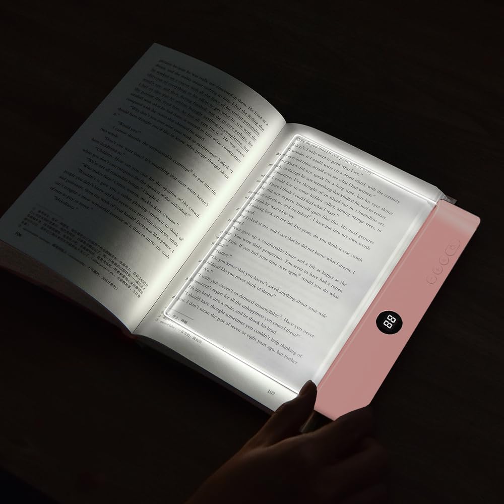 Book Light, Rechargeable Clear LED Flat Book Lights for Reading in Bed at Night with 3 Colors & Timer, Dimmable Panel Plate Book Lamp…