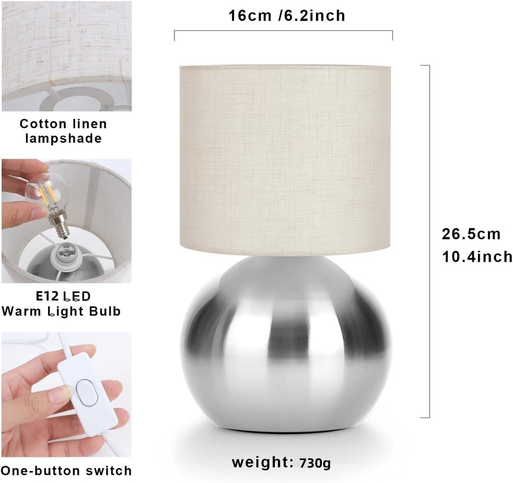Modern Small Table Lamp Set of 2, Minimalist Nightstand Bedside Lamps with One-Button Inline Switch, 10.4 Inch Desk Light for Bedroom…