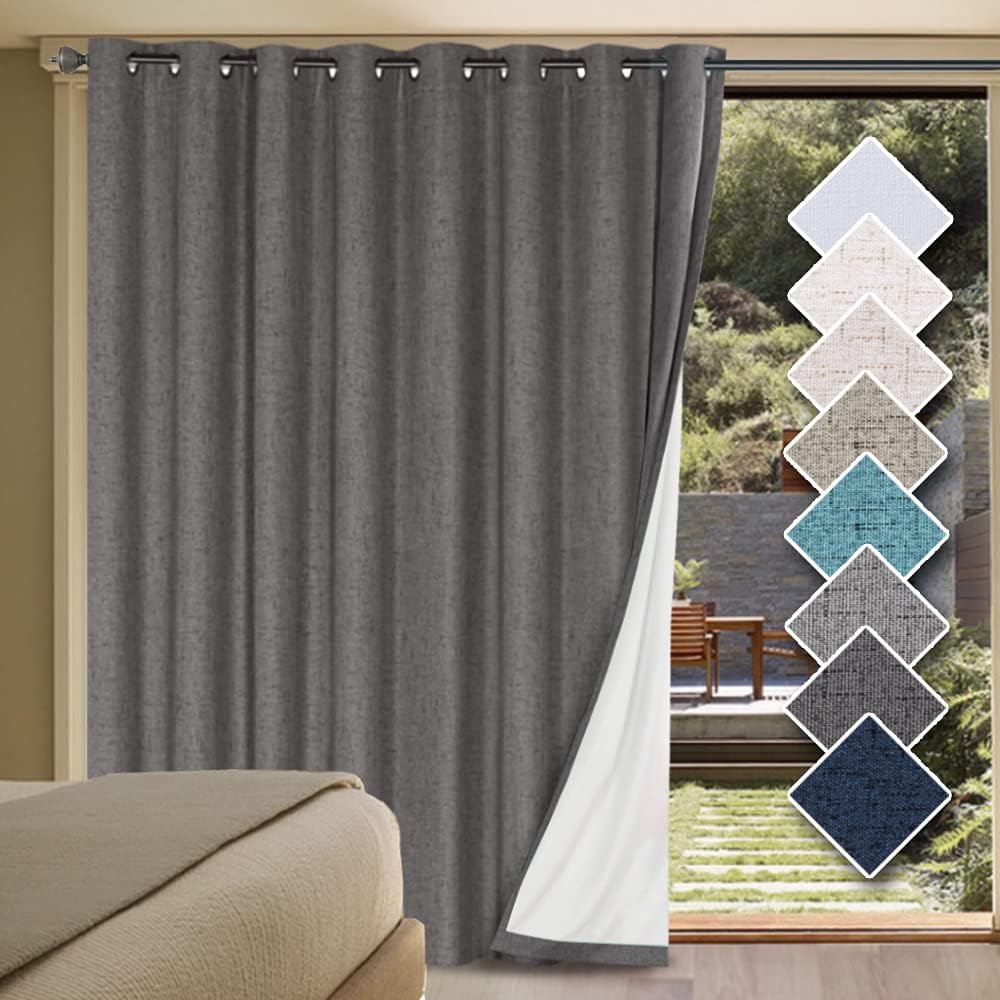 H.VERSAILTEX Linen Blackout Curtains Durable Thick Textured Linen Look 100% Blackout Patio Door Curtain Anti Rust Grommet Extra Wide…