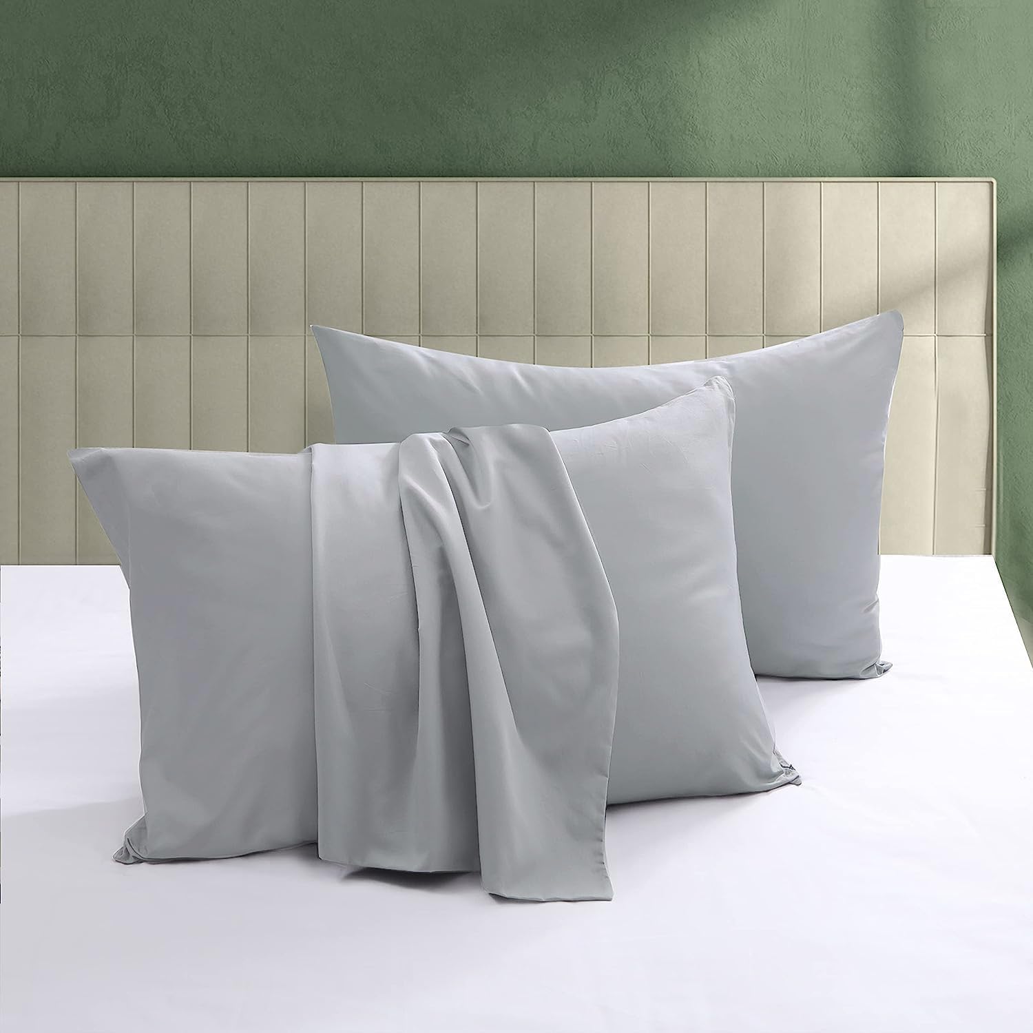 ShunjieHome 100% Egyptian Cotton Pillow Protectors Set of 4, 600 Thread Count Queen Size Bed Pillow Cases with Zipper, Sateen Weave Cooling…