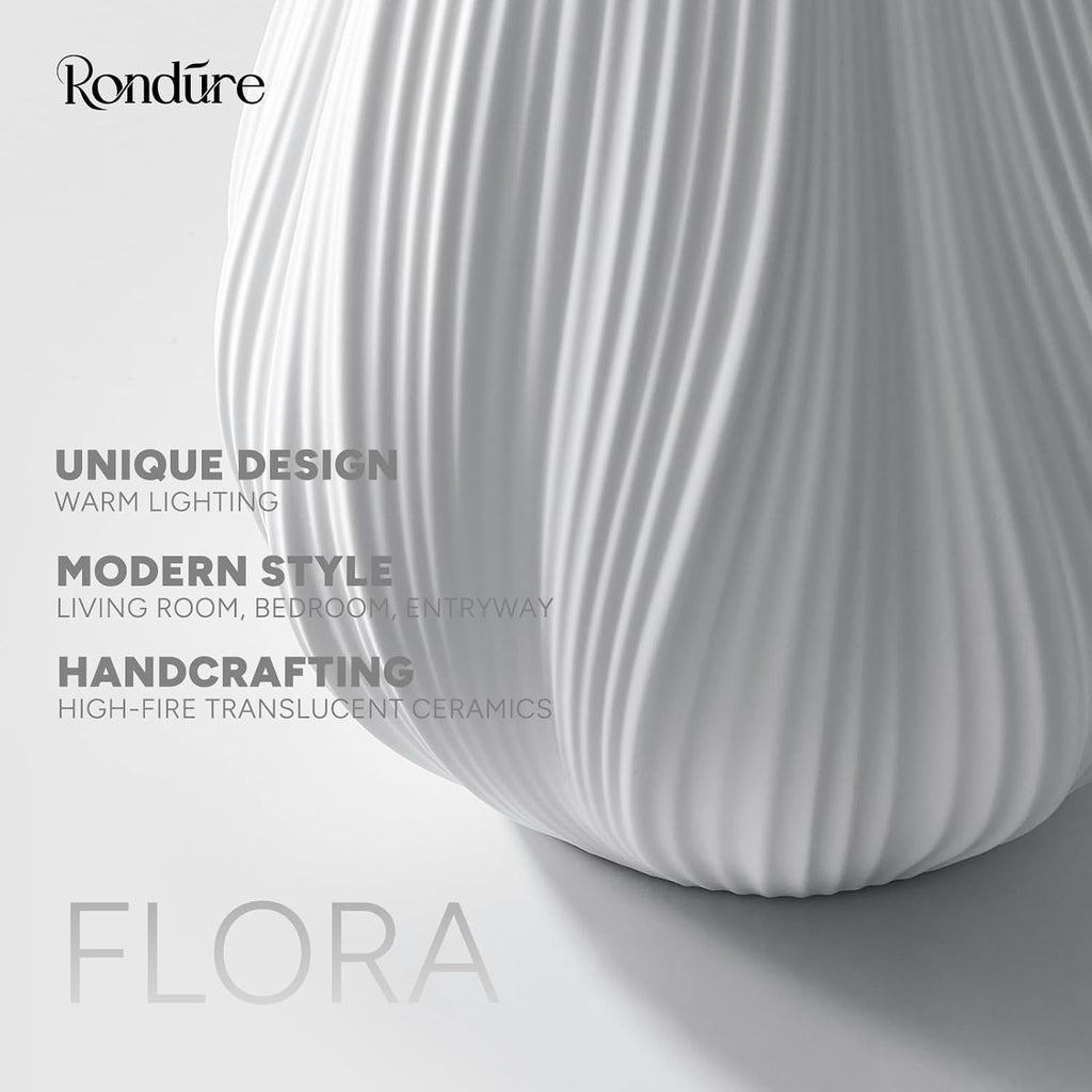 Rondure 12.5" Modern Ceramic Table Lamp, Fully Dimmable Modern Bedside Lamps for Bedroom, Living Room and Nightstand, White Translucent Cer…