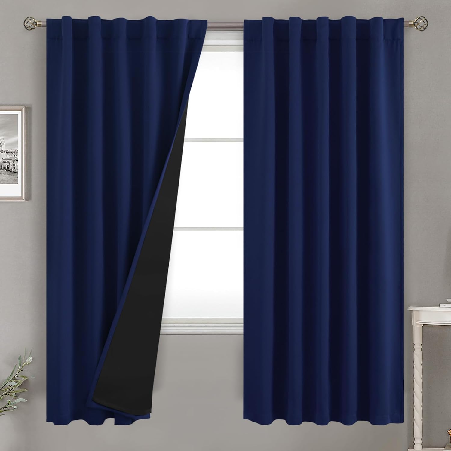 BGment Navy Blue 100% Blackout Curtains 72 Inches Long with Reducing Noise Liner, Rod Pocket and Back Tab Double Layer Full Room…