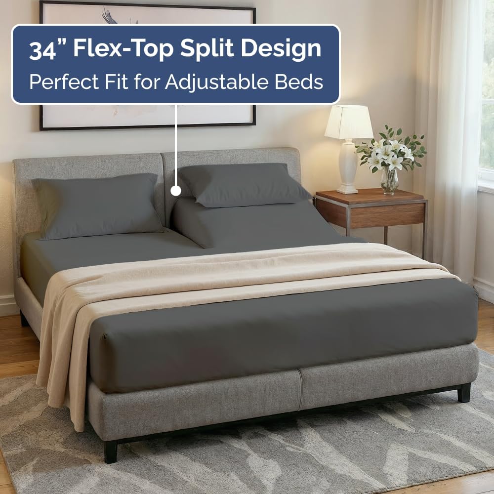 Flex Top Split Head King 4 Piece Sheet Set - Soft, Breathable & Cooling Bed Sheets Set - Hotel Luxury Bedding for Women & Men with Deep…