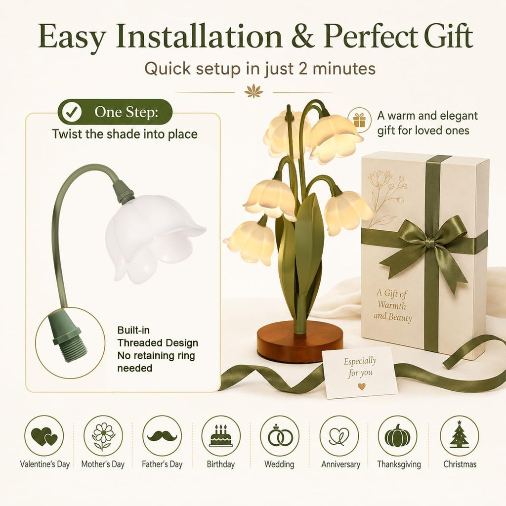 Flower Table Lamp for Bedroom, Cute Reading Light with 5 White Tulip Flower of The Valley, Desk Lamp Bedside Lamps for Nightstands Home…