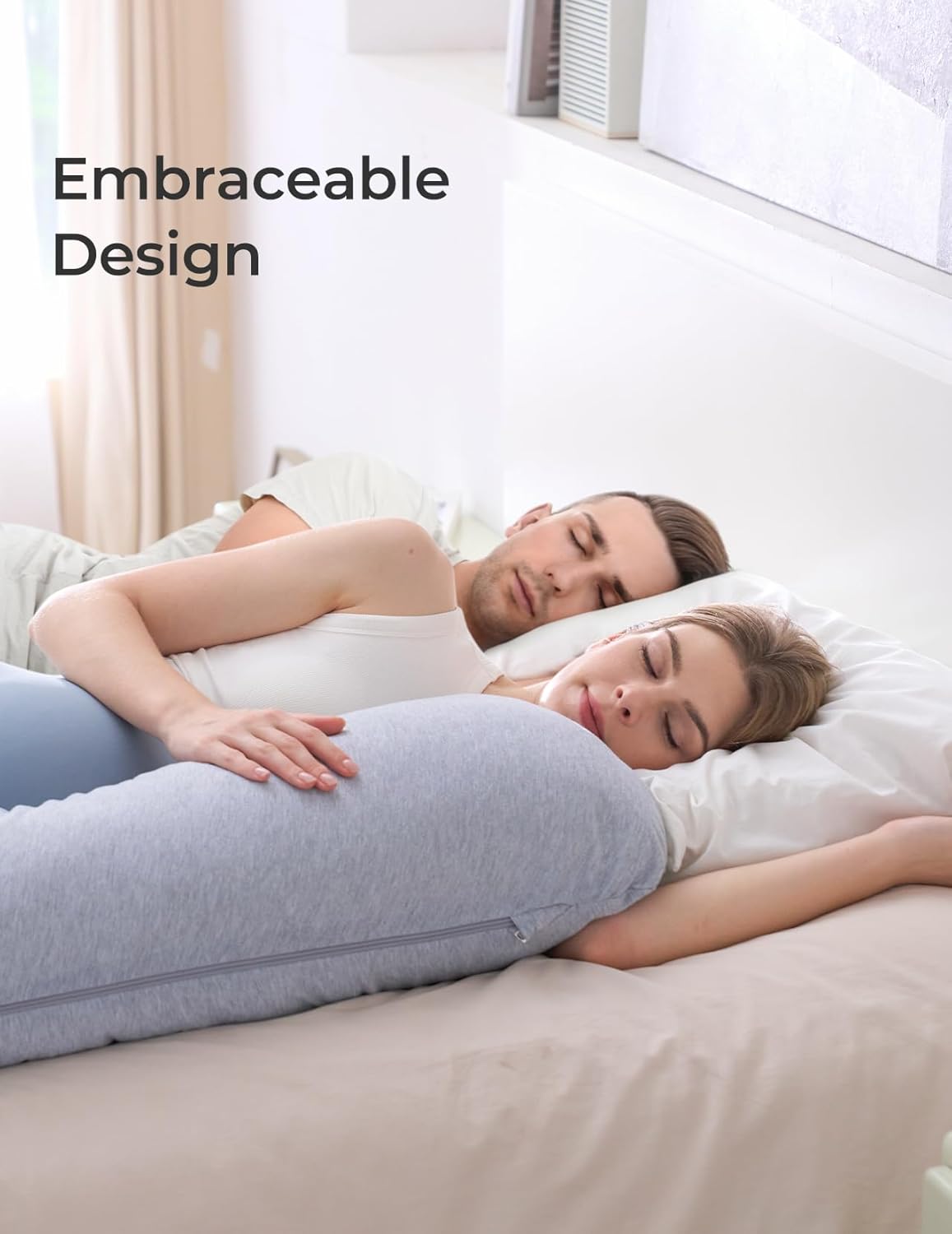 Momcozy Pregnancy Pillows for Side Sleeping, J Shaped Maternity Body Pillow for Pregnancy, Soft Pregnancy Pillow with Jersey Cover for Head…