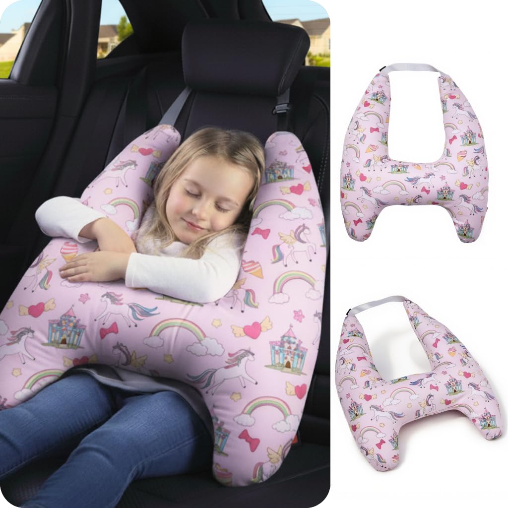Eaonitu Travel Pillow Car Cushion for Kids 6 Years Old+ Shoulder Neck Back Support & Seat Belt Comfort, Road Trip Cozy Sleeping Gift for Yo…