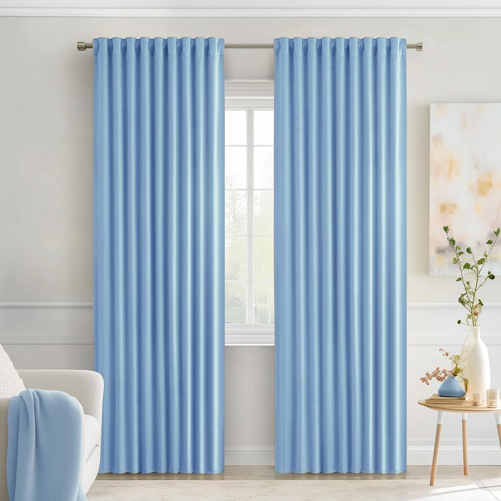 Miulee Sky Blue Back Tab Blackout Curtains 90 Inches Long 2 Panels Set for Living Room Bedroom Privacy, Rod Pocket/Pinch Pleat Thermal Insu…