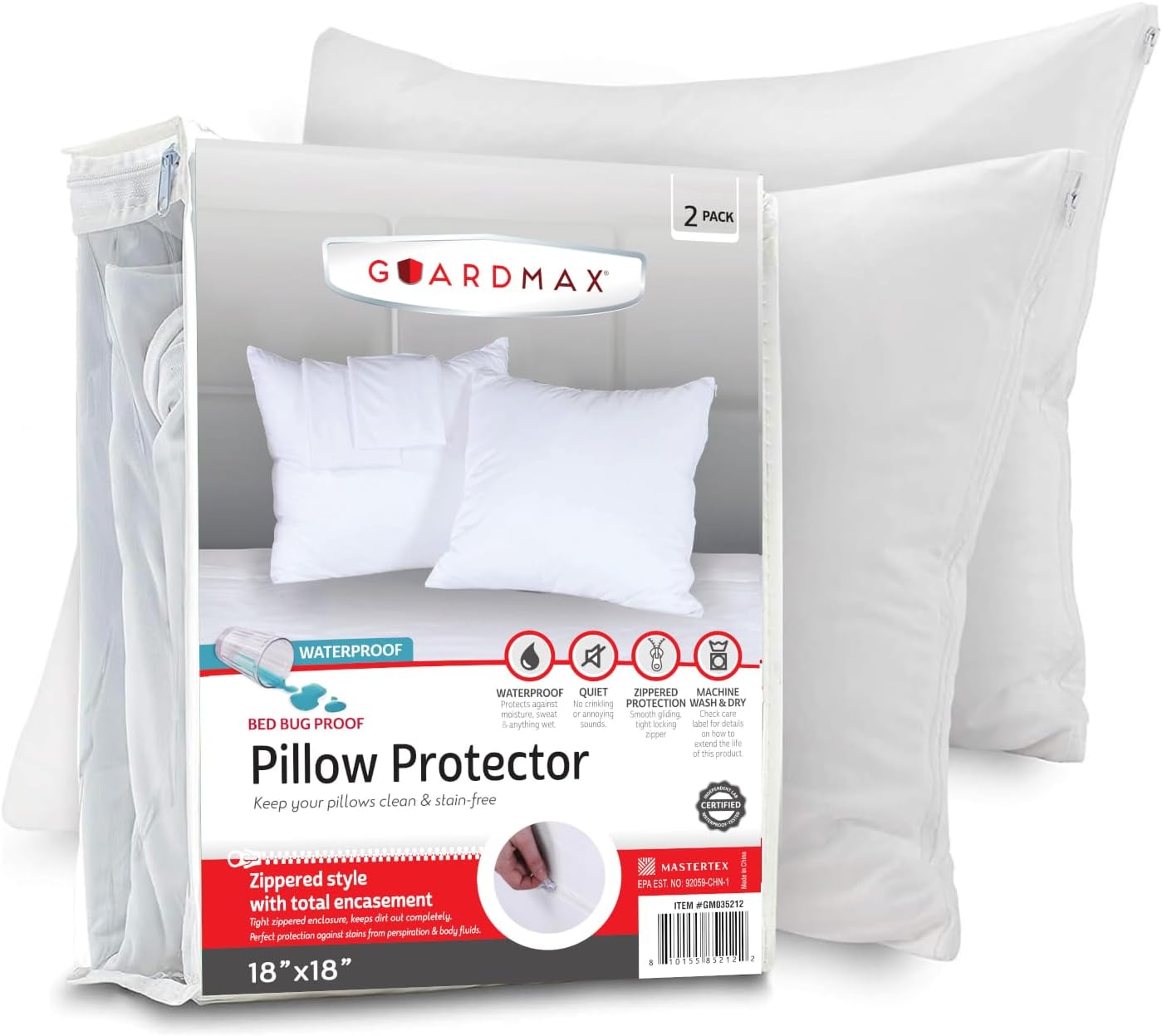 Guardmax Jersey Knitted Throw Pillow Protector with Zipper - 2 Pack -100% Waterproof, Bed Bug Proof, Dust Mite Proof, & Hypoallergenic Pill…