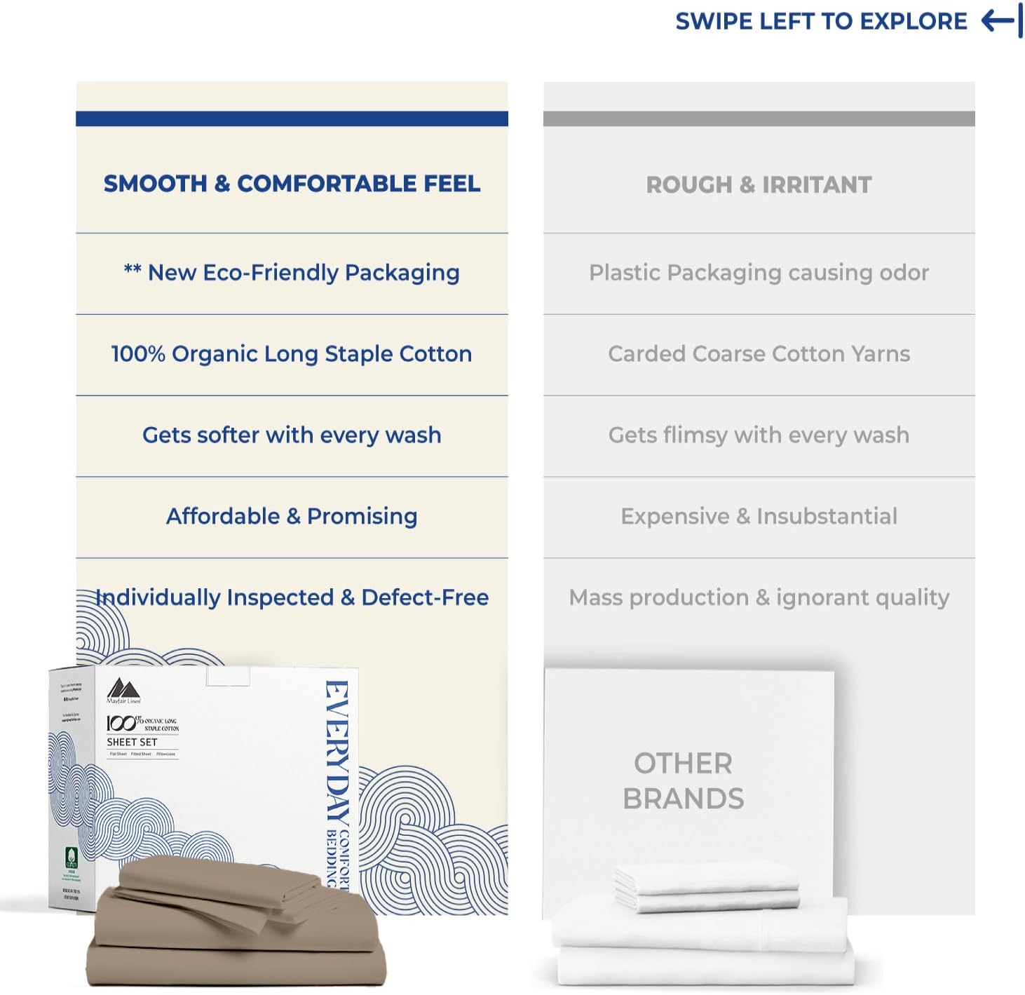 Mayfair Linen 100% Organic Cotton Sheets California King Size - 4 PC Organic Cotton Cal King Size Percale Weave Sheet Set, Soft, Cooling…