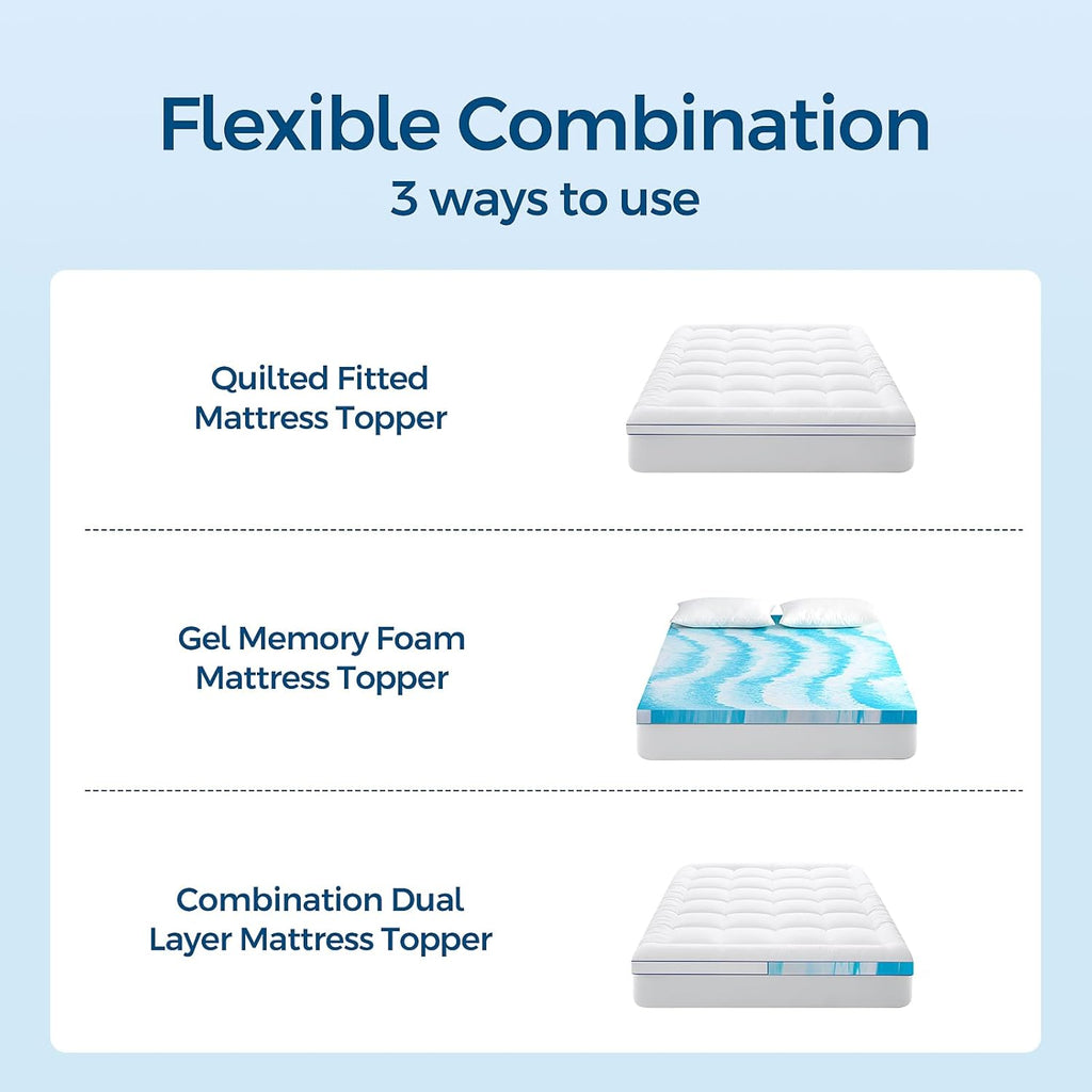 LovingLeashes Dual Layer 4 Inch Memory Foam Mattress Topper, 2 Inch Gel Memory Foam and 2 Inch Pillow Top Mattress Pad Cover for Bac…