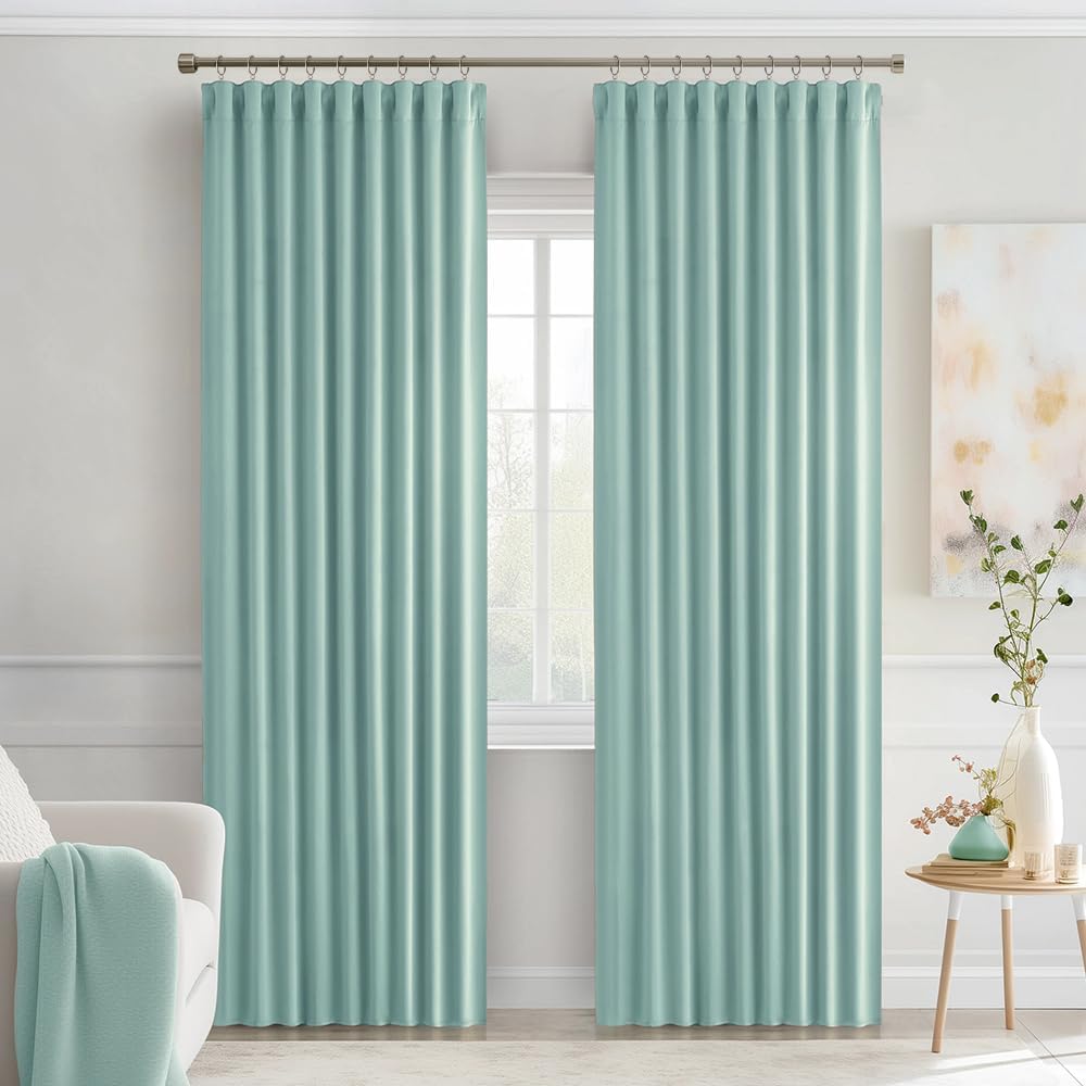 Miulee Aqua Back Tab Blackout Curtains 90 Inches Long 2 Panels Set for Living Room Bedroom Privacy, Rod Pocket/Pinch Pleat Thermal Insulate…