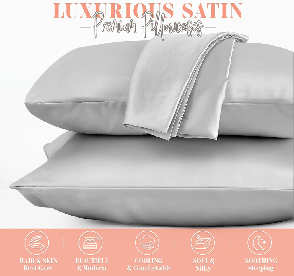 Elegantcomfort Elegant Comfort Silky and Luxurious 2-Piece Satin Pillowcase Set for Healthier Skin and Hair, Hidden Zipper Closure and Beau…