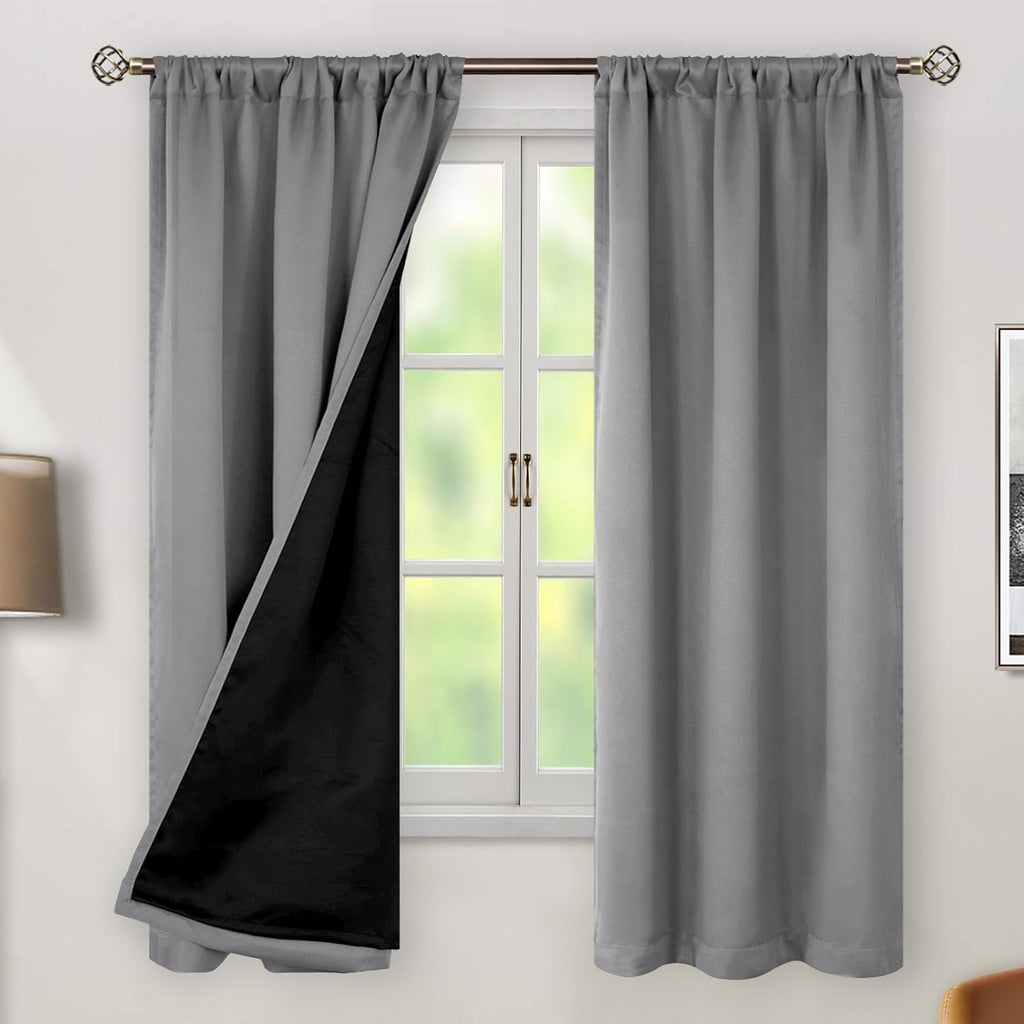 BGment Dove Grey 100% Blackout Curtains 63 Inch Length with Thermal Insulated Liner, Noise Reducing Rod Pocket and Back Tab Double Layer…