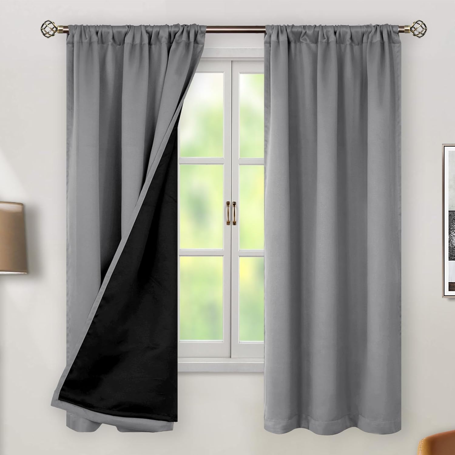 BGment Dove Grey 100% Blackout Curtains 63 Inch Length with Thermal Insulated Liner, Noise Reducing Rod Pocket and Back Tab Double Layer…