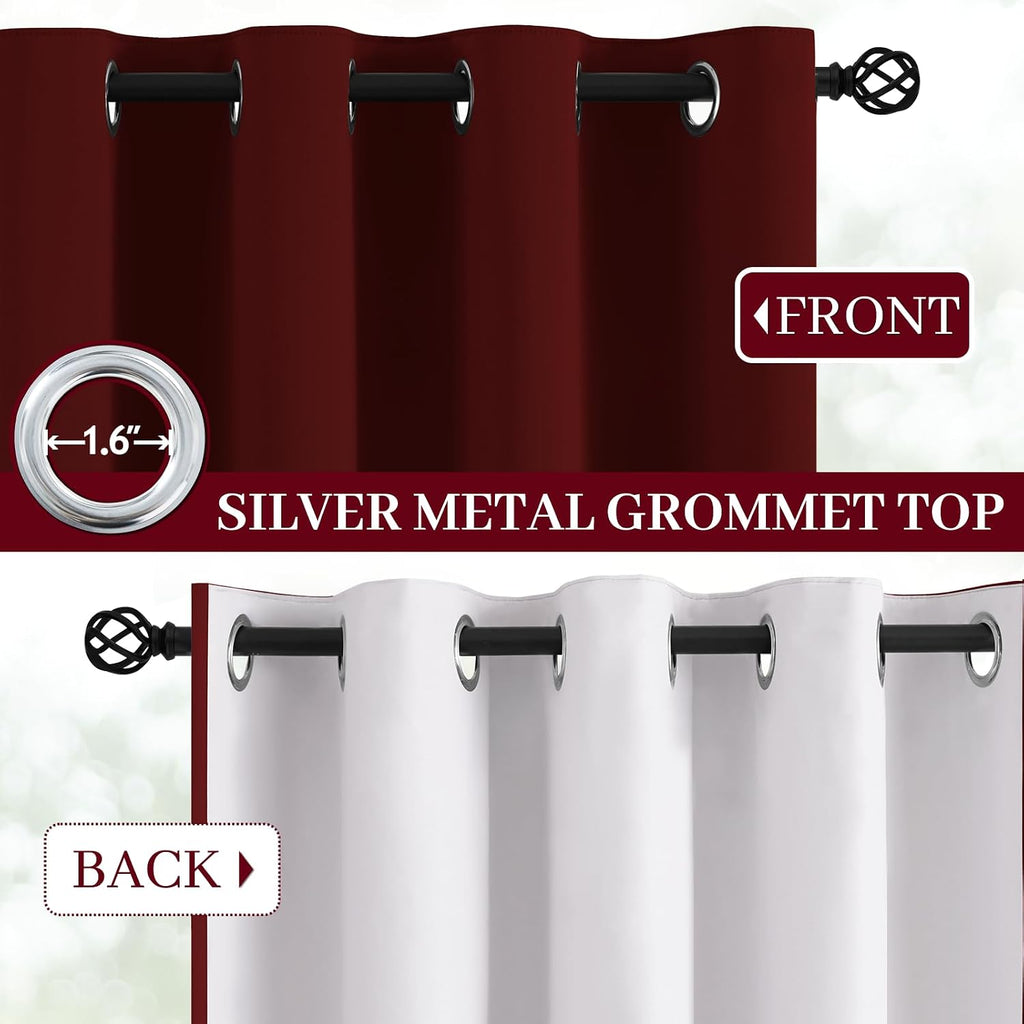 Yakamok Room Darkening 100% Blackout Curtains Grommet Window Treatments with 2 Thick Layers-Burgundy Red Thermal Insulated Drapes Set of 2…