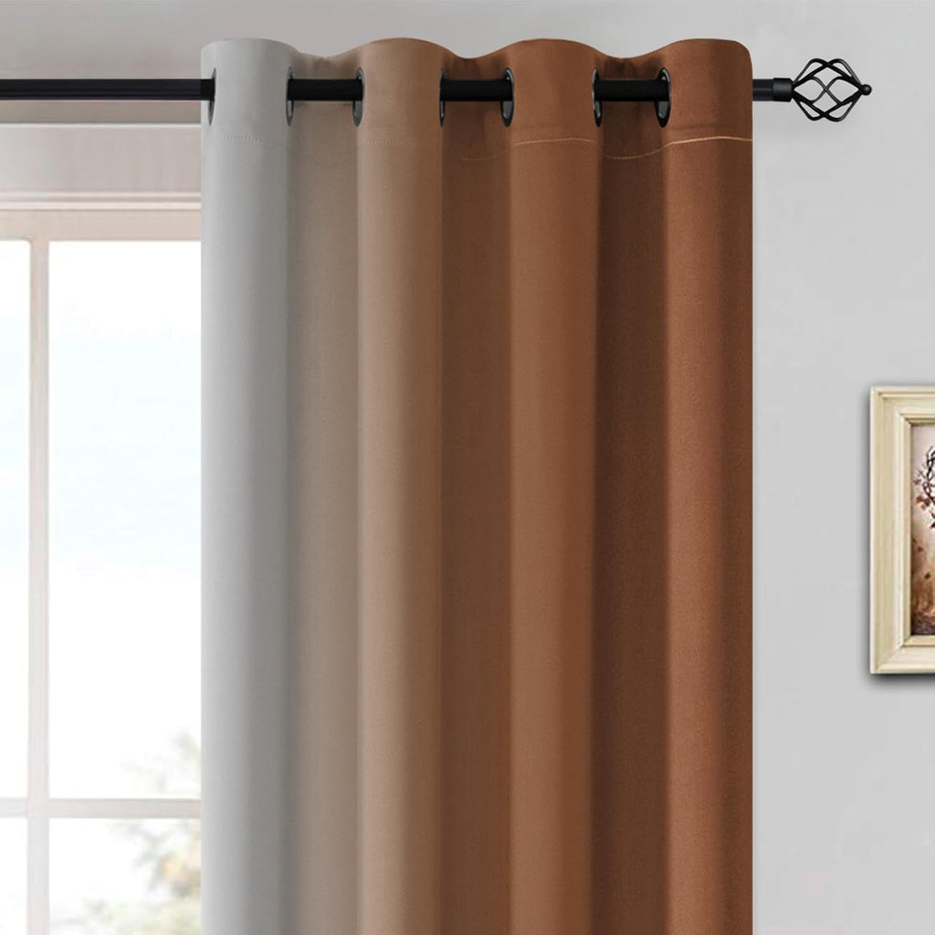 Yakamok Greyish White and Burnt Orange Ombre Curtains, Light Blocking Curtains, Room Darkening Grommet Window Drapes for Bedroom(Burnt Orange…