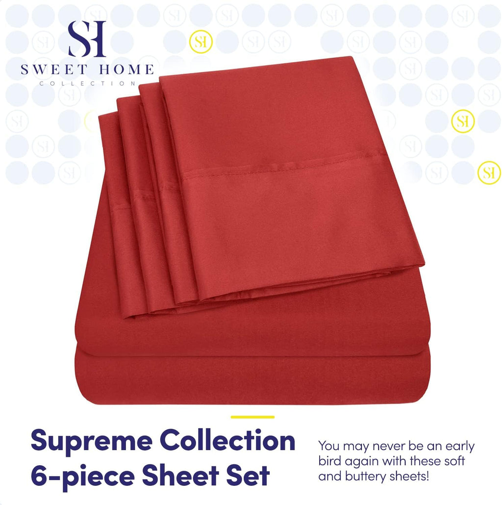 Queen Sheets Red - 6 Piece 1500 Supreme Collection Fine Brushed Microfiber Deep Pocket Queen Sheet Set Bedding - 2 Extra Pillow Cases…
