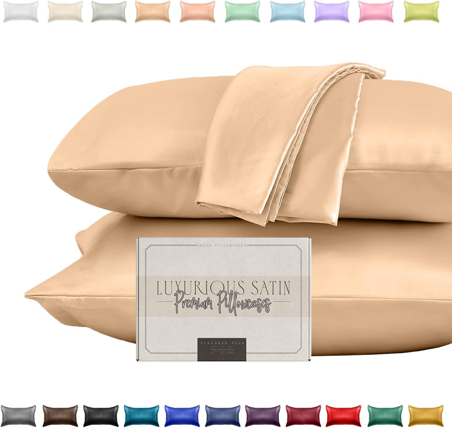 Elegantcomfort Elegant Comfort Silky and Luxurious 2-Piece Satin Pillowcase Set for Healthier Skin and Hair, Hidden Zipper Closure and Beau…