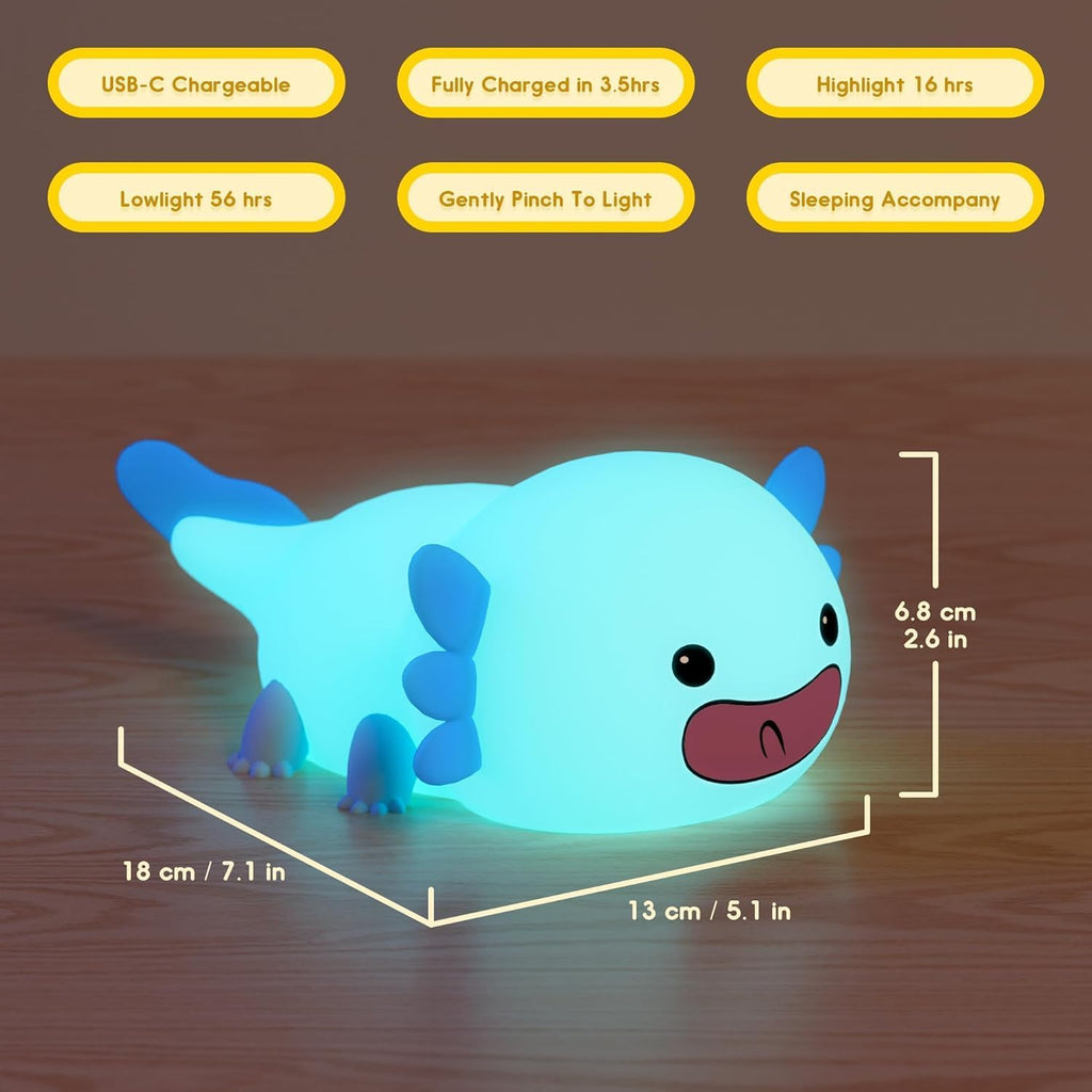 UNEEDE Axolotl Night Light for Kids, Animal Silicone Nursery Night Lamp, Rechargeable Table Lamp Bedside Lamp, Cute Room Decor Night…