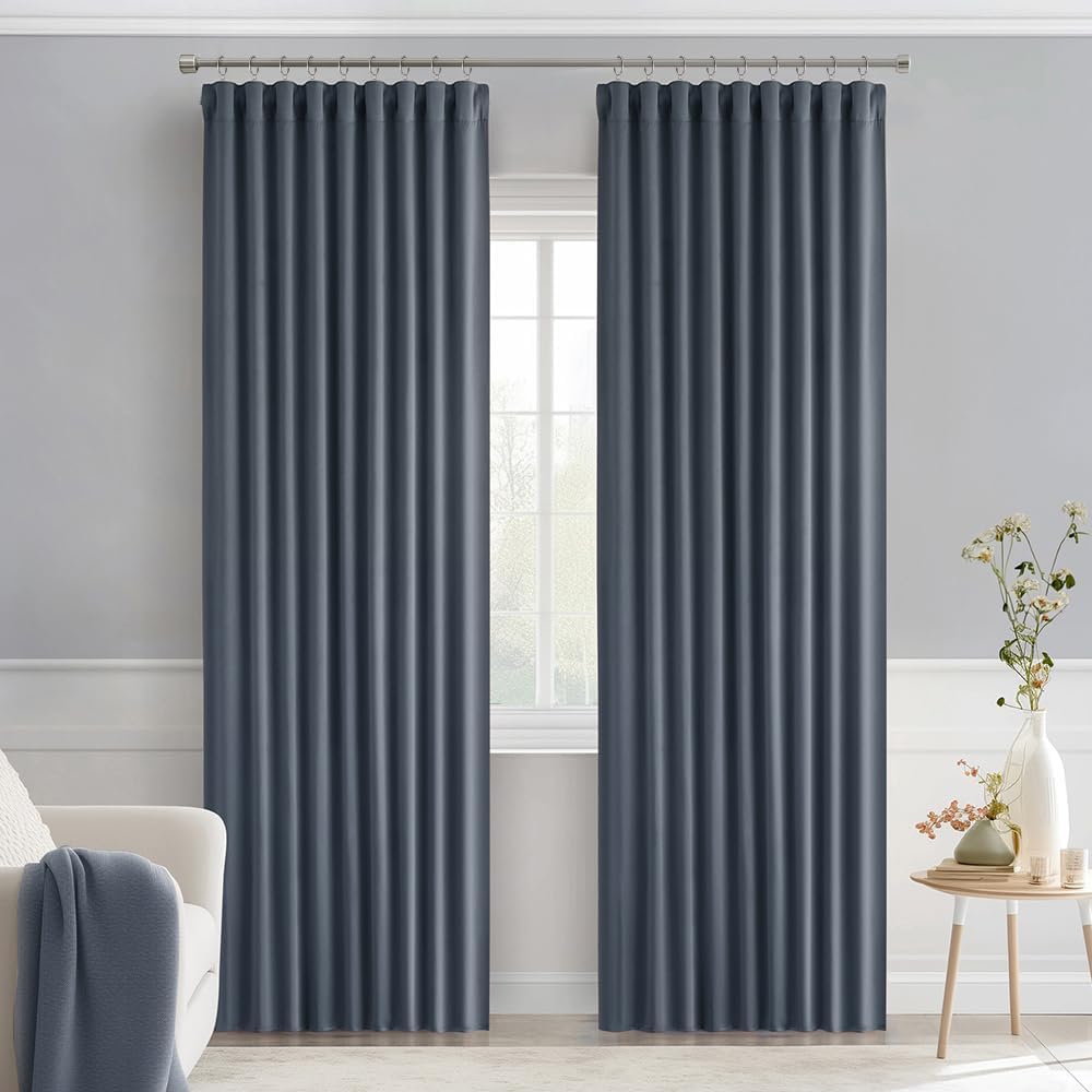 Miulee Stone Blue Back Tab Blackout Curtains 90 Inches Long 2 Panels Set for Living Room Bedroom Privacy, Rod Pocket/Pinch Pleat Thermal In…