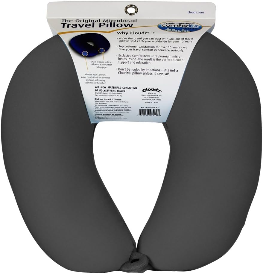 Cloudz Dual Comfort Microbead Airplane Travel Neck Pillow. Super Soft Cozy Plush Fabric on One Side, Cool Relaxing Spandex on The Other!…